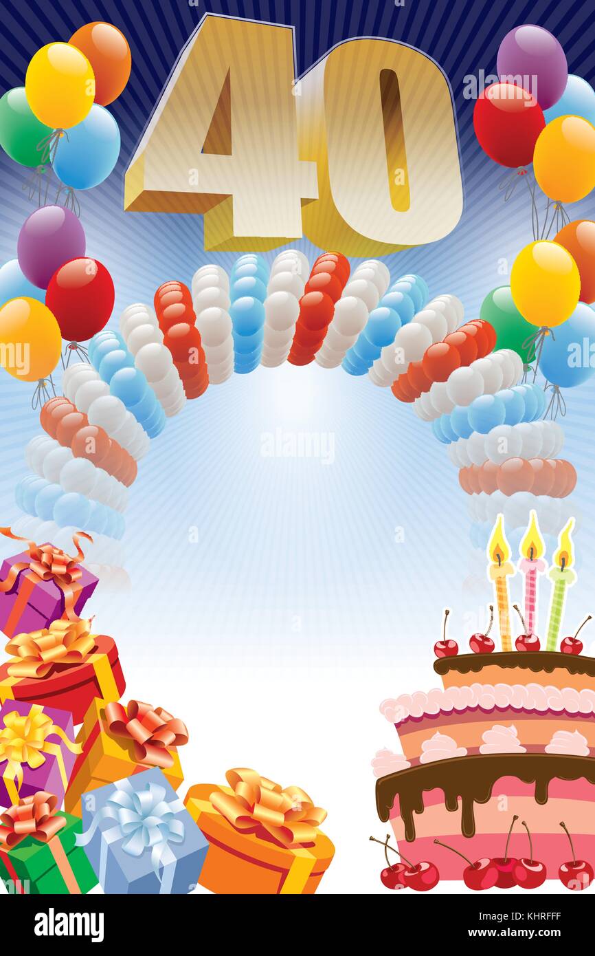 Numero 40 festa di compleanno composizione con palloncini e confezioni  regalo. Il rendering 3D Foto stock - Alamy