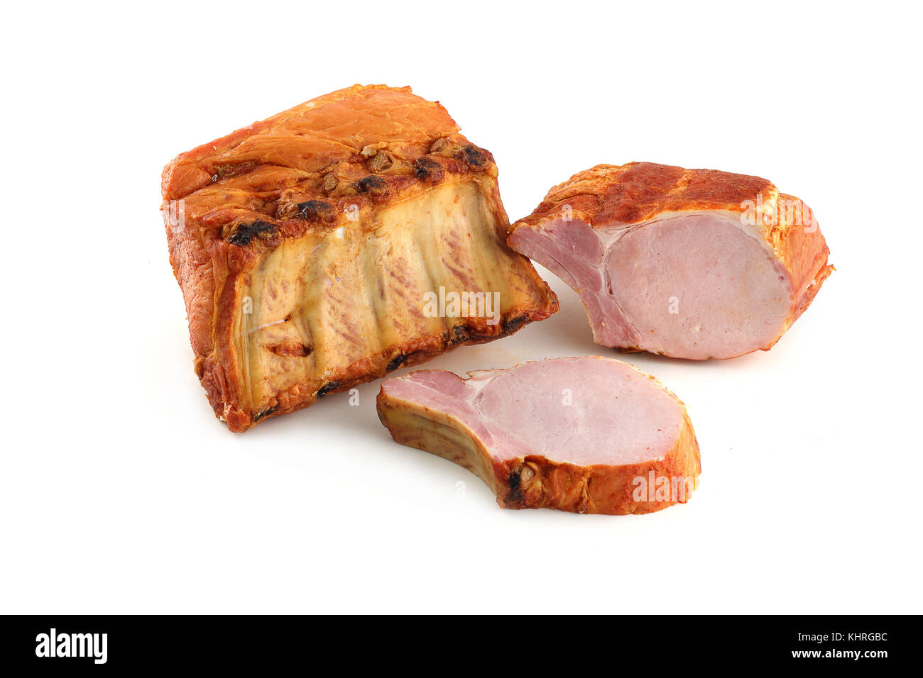 Costolette di maiale su sfondo bianco Foto Stock