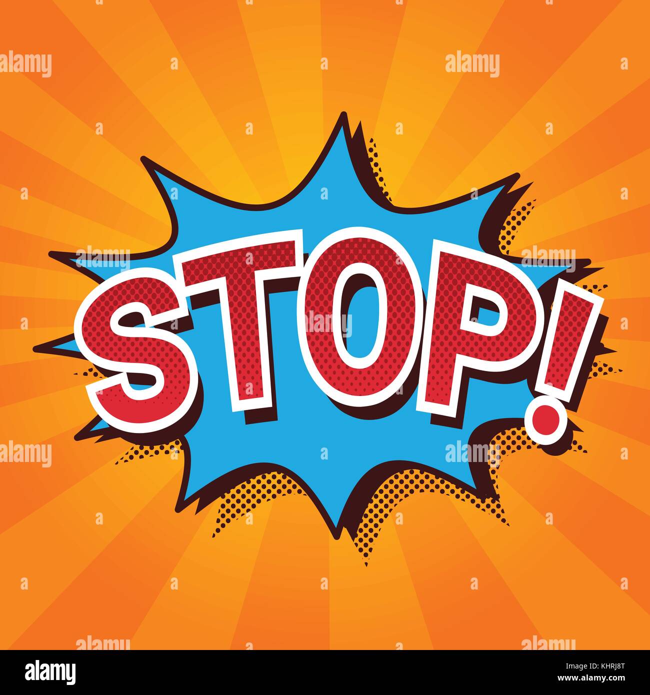 La pop art icona comica scritta stop in chat esplodere di bolle Illustrazione Vettoriale