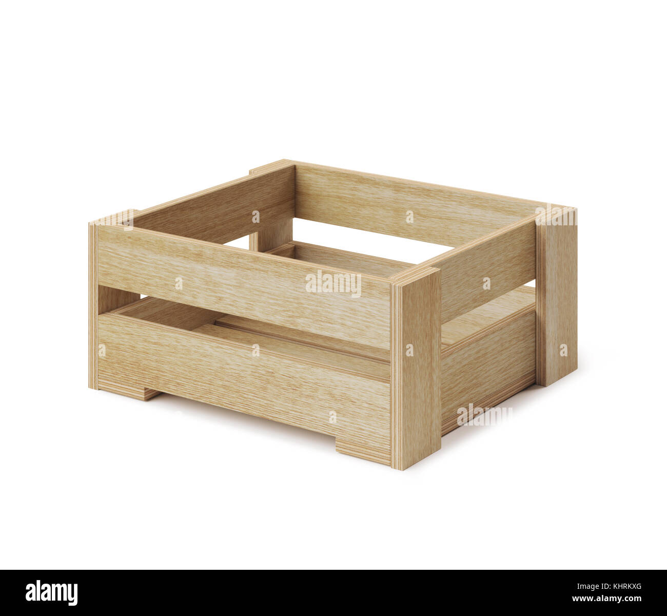 Vuoto in legno di colore giallastro. scatola di legno compensato. Foto Stock