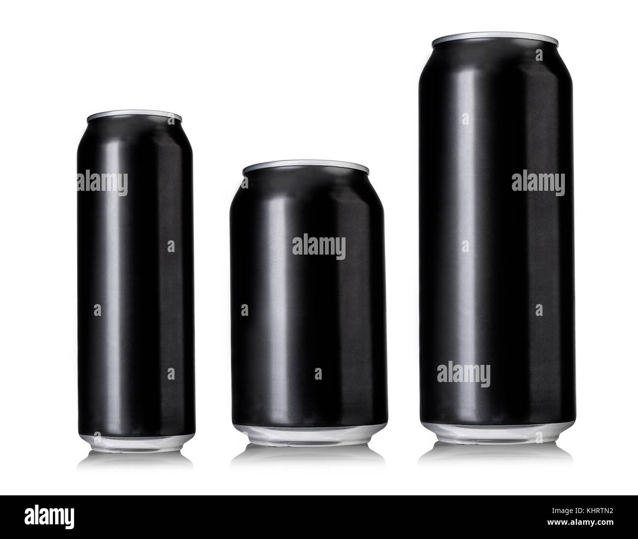 Set di 3 nero di lattine di birra isolato su sfondo bianco Foto Stock