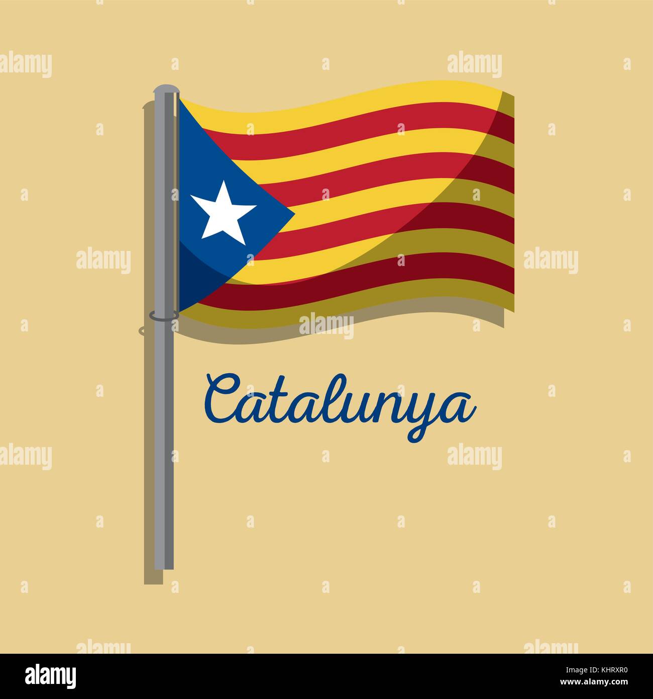 Bandiera della Catalogna post sventolando il nazionalismo simbolo Illustrazione Vettoriale