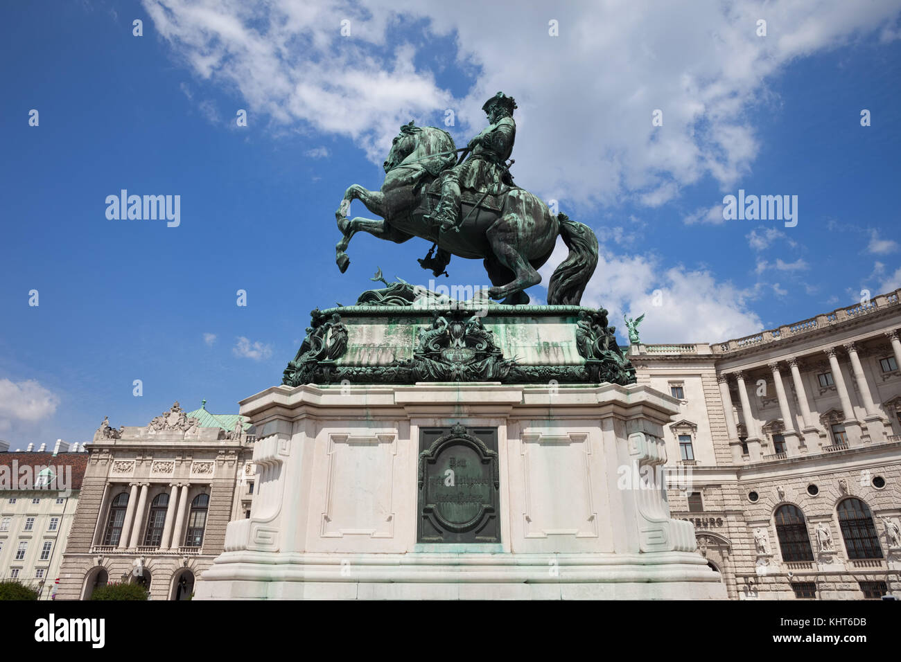 Statua equestre del principe Eugenio di Savoia da Anton dominick Ritter von fernkorn (1865), Heldenplatz (Piazza degli Eroi), la città di Vienna, Austria Foto Stock