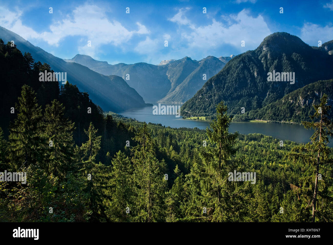 Hallstatter vedere nel Salzkammergut, Austria Foto Stock