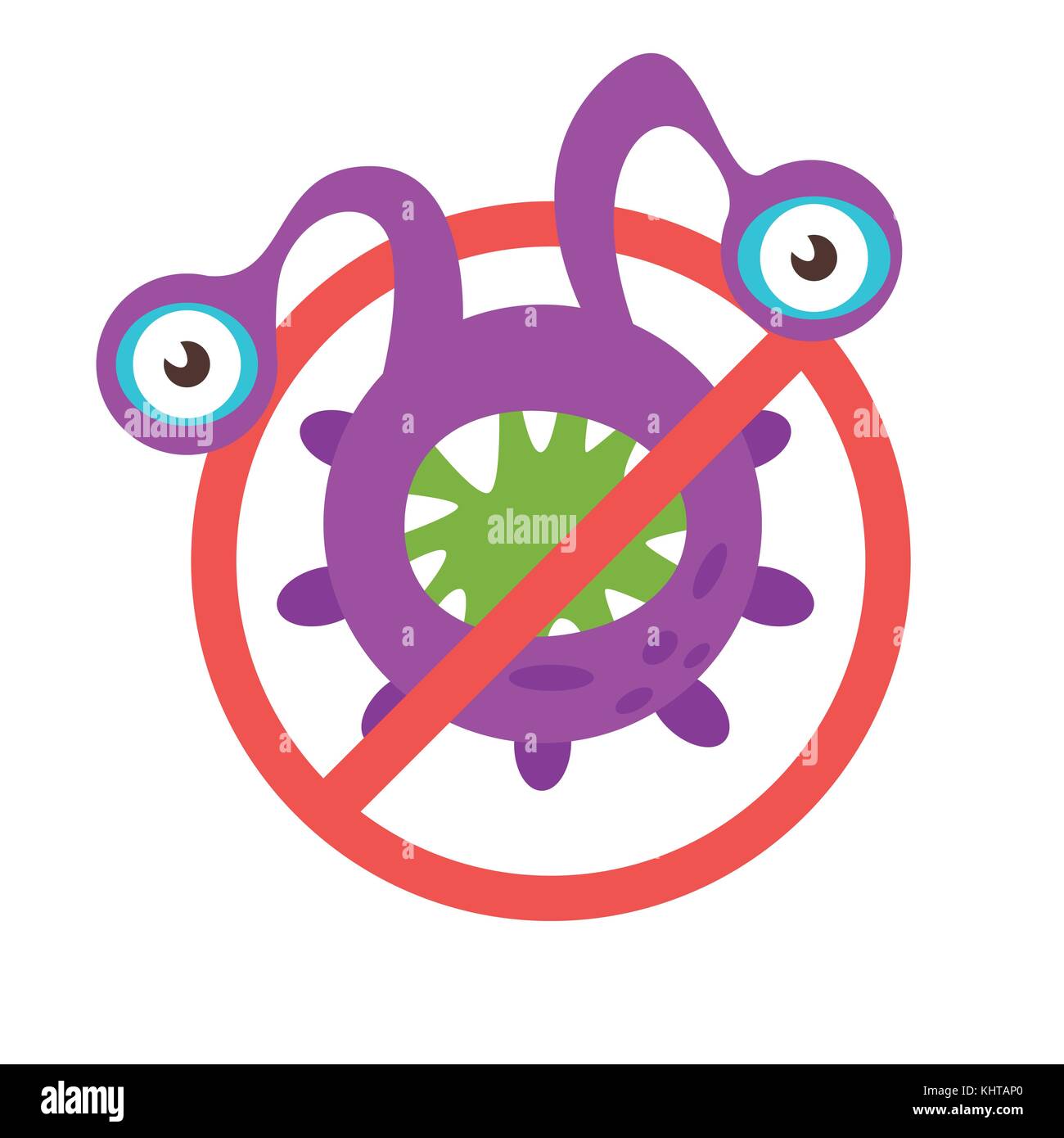 Vettore stile fumetto illustrazione colorato e divertente personaggio di batteri. arrestare i batteri segno. bad flora microbi. isolato su sfondo bianco. Illustrazione Vettoriale