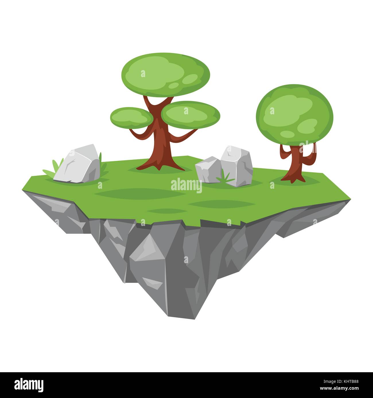 Vector cartoon illustrazione della pietra gioco isola verde, isolato su sfondo bianco. Gioco di interfaccia utente (GUI) elemento per videogiochi, computer o w Illustrazione Vettoriale