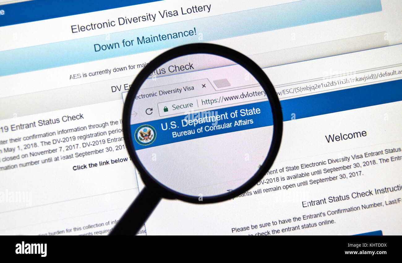 Montreal, Canada - 7 novembre 2017: elettronica il lottery di visto di diversità sito web ufficiale con regole e applicazione online. la lotteria è uno dei Foto Stock