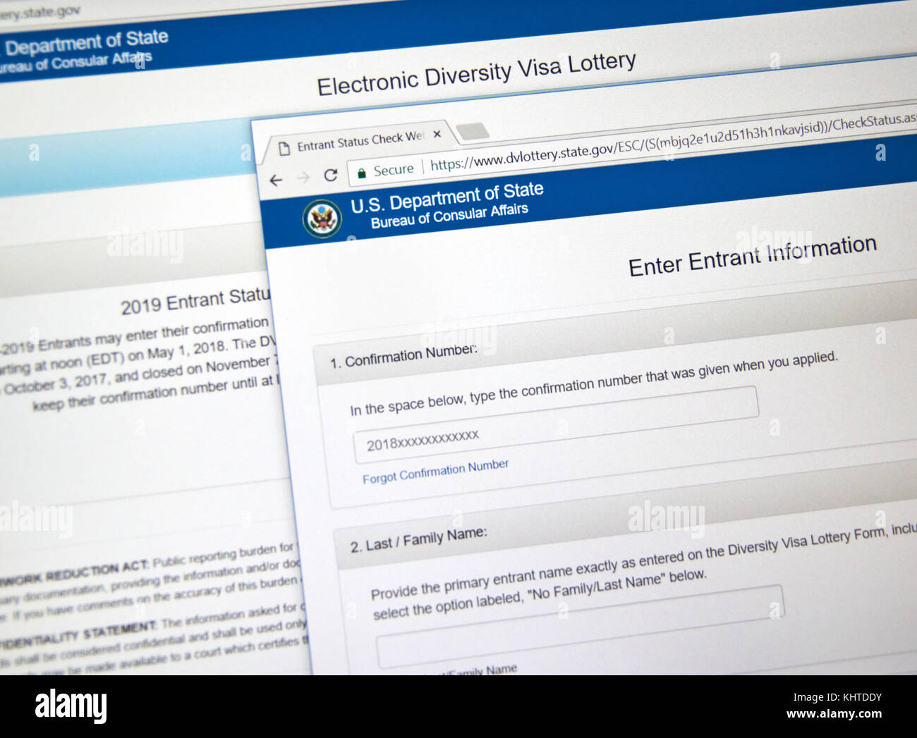 Montreal, Canada - 7 novembre 2017: elettronica il lottery di visto di diversità sito web ufficiale con regole e applicazione online. la lotteria è uno dei Foto Stock