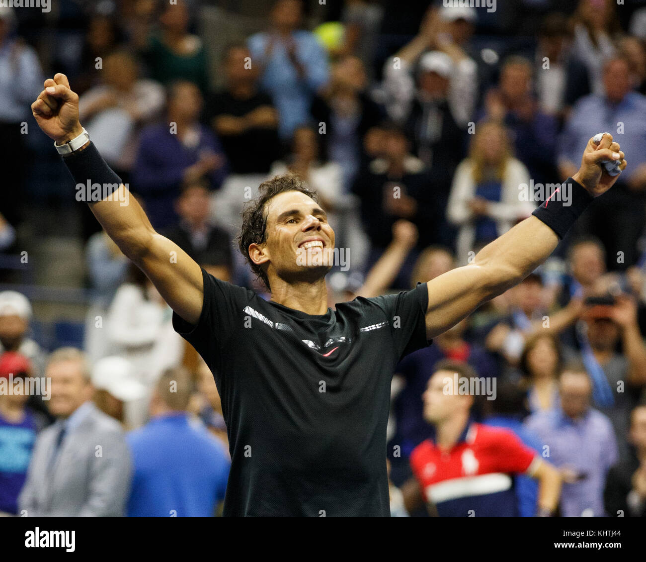 Lo spagnolo giocatore di tennis Rafael Nadal (esp) celebra in Us Open 2017 tennis championship, new york city, nello stato di new york, Stati Uniti. Foto Stock