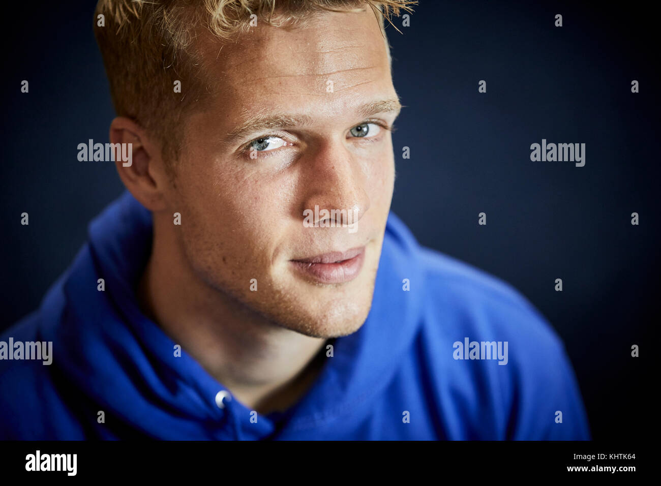 Immagine ritratto di Jonas Lössl, danese un giocatore di calcio professionista che suona come un portiere di Premier League club Huddersfield Town. Foto Stock