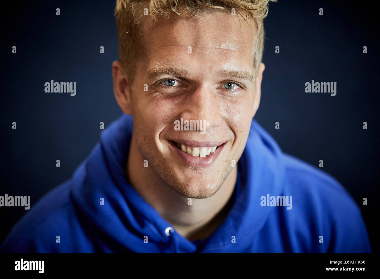 Immagine ritratto di Jonas Lössl, danese un giocatore di calcio professionista che suona come un portiere di Premier League club Huddersfield Town. Foto Stock