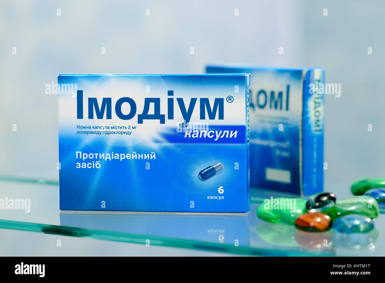 Kiev - Ucraina - agosto 27, 2017 -(Imodium loperamide) per il trattamento di diarrea. esso rallenta il ritmo di digestione in modo che il piccolo intestino hanno più tempo per un Foto Stock