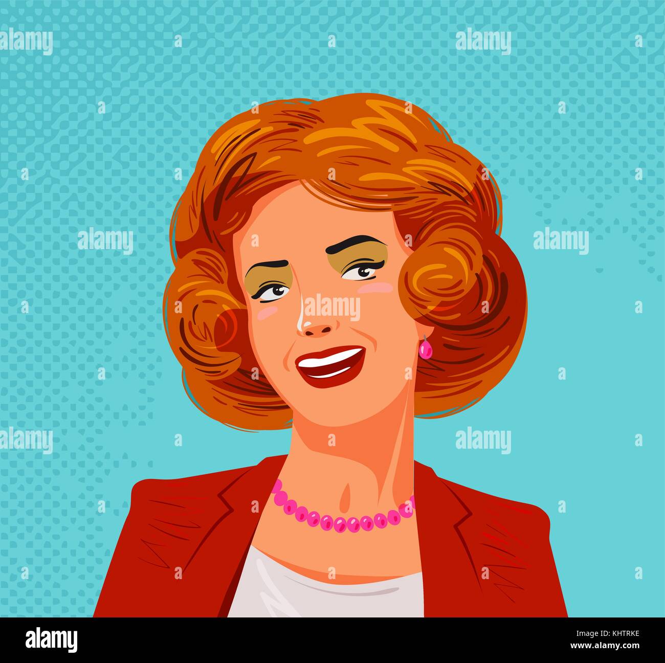 Ritratto di bella donna felice. Stile pop art, illustrazione vettoriale Illustrazione Vettoriale