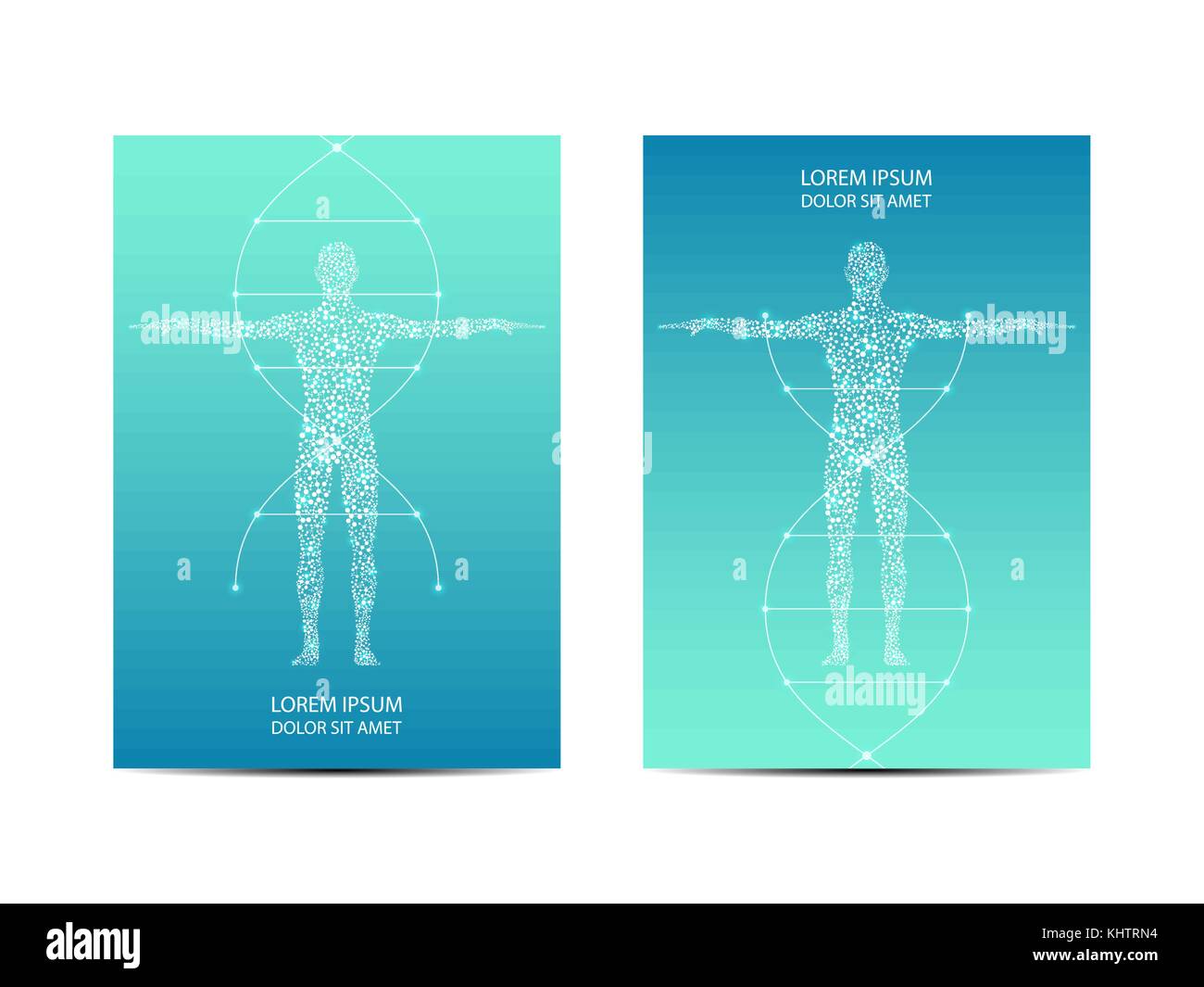 Coperchio o poster design con il corpo umano, scientifico e tecnologico in concetto, illustrazione vettoriale. Illustrazione Vettoriale