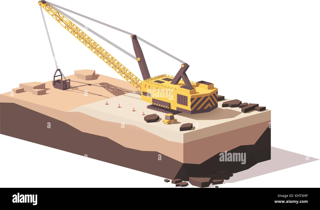 Vettore low poly escavatore dragline Illustrazione Vettoriale