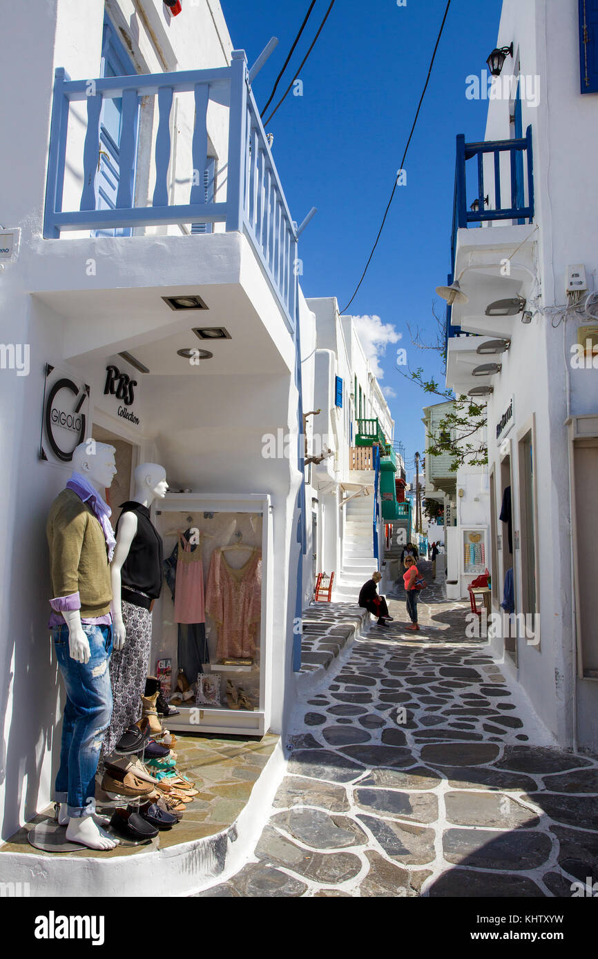 Tipico vicolo a Mykonos-town, MYKONOS Isola, Cicladi, Egeo, Grecia Foto Stock