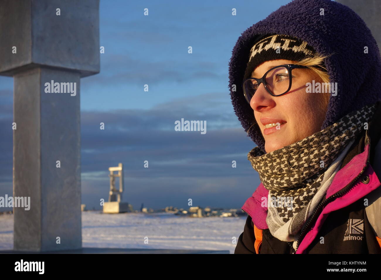 Faccia in mattina Islanda Sole Foto Stock