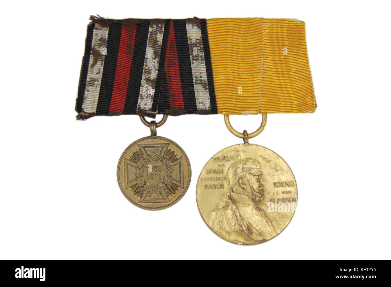 Tedesco pad militare di guerra medaglie veterano della guerra franco-prussiana e la medaglia commemorativa per il centenario del Kaiser Guglielmo I Foto Stock
