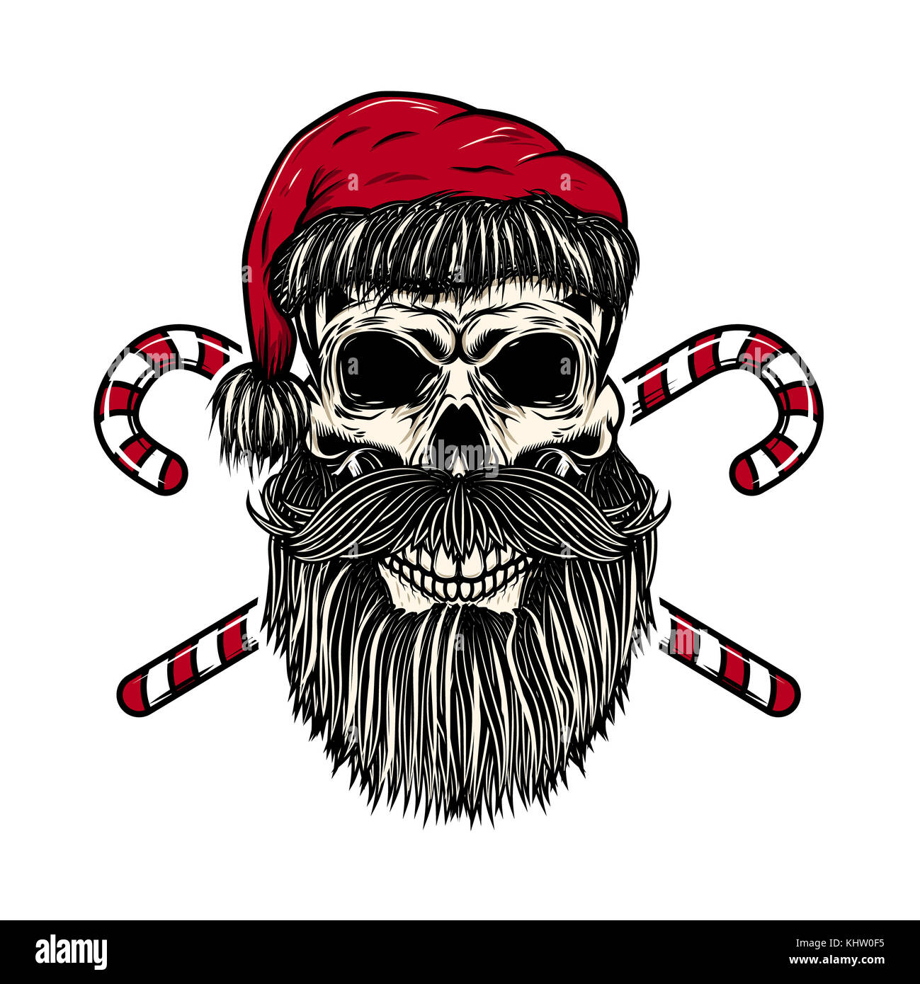 Babbo Natale il cranio con attraversata natale caramelle. elemento di design per poster, scheda, t shirt. illustrazione vettoriale Foto Stock