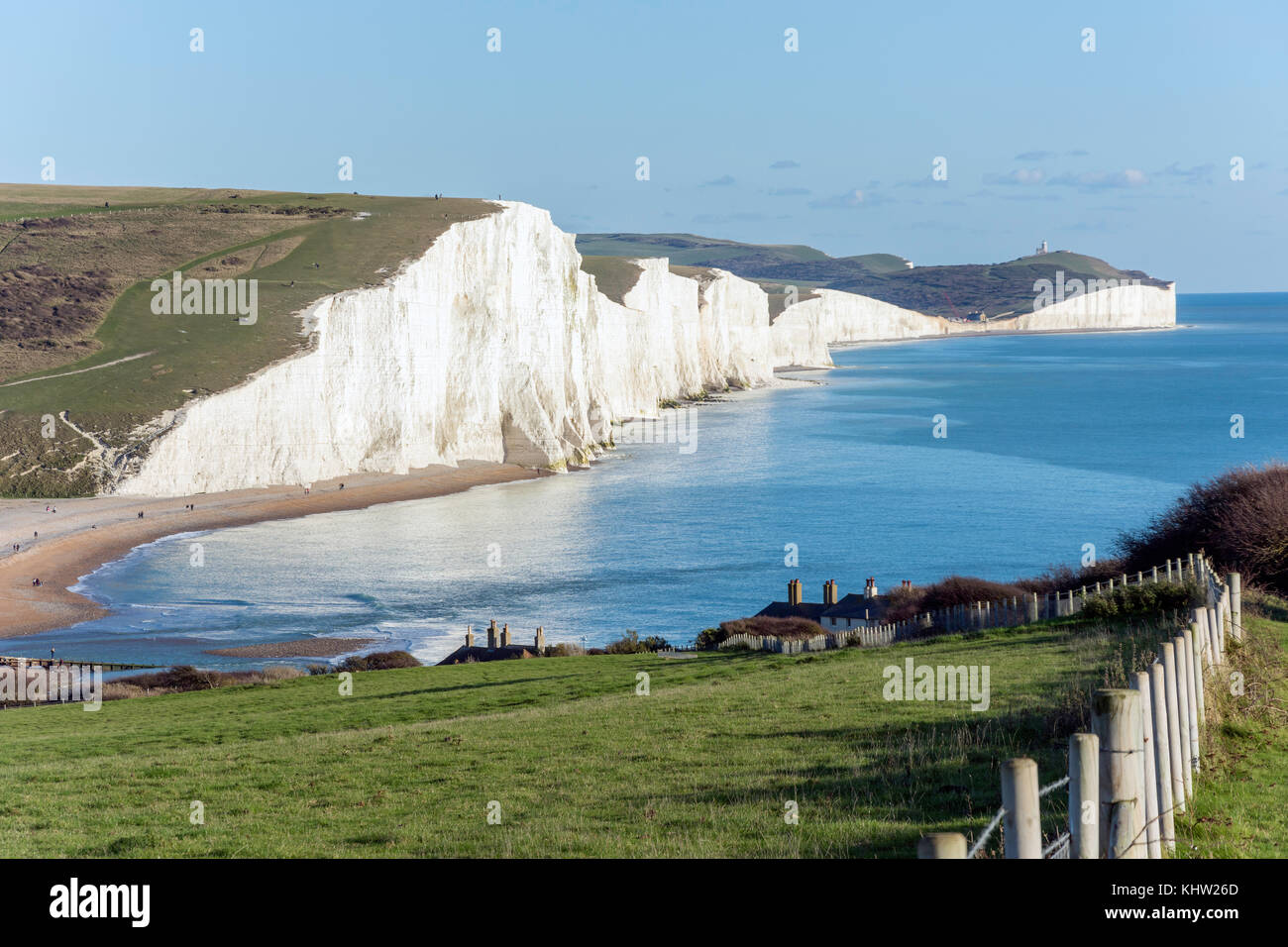 Sette sorelle scogliere da Seaford Capo Riserva Naturale, Seaford, East Sussex, England, Regno Unito Foto Stock