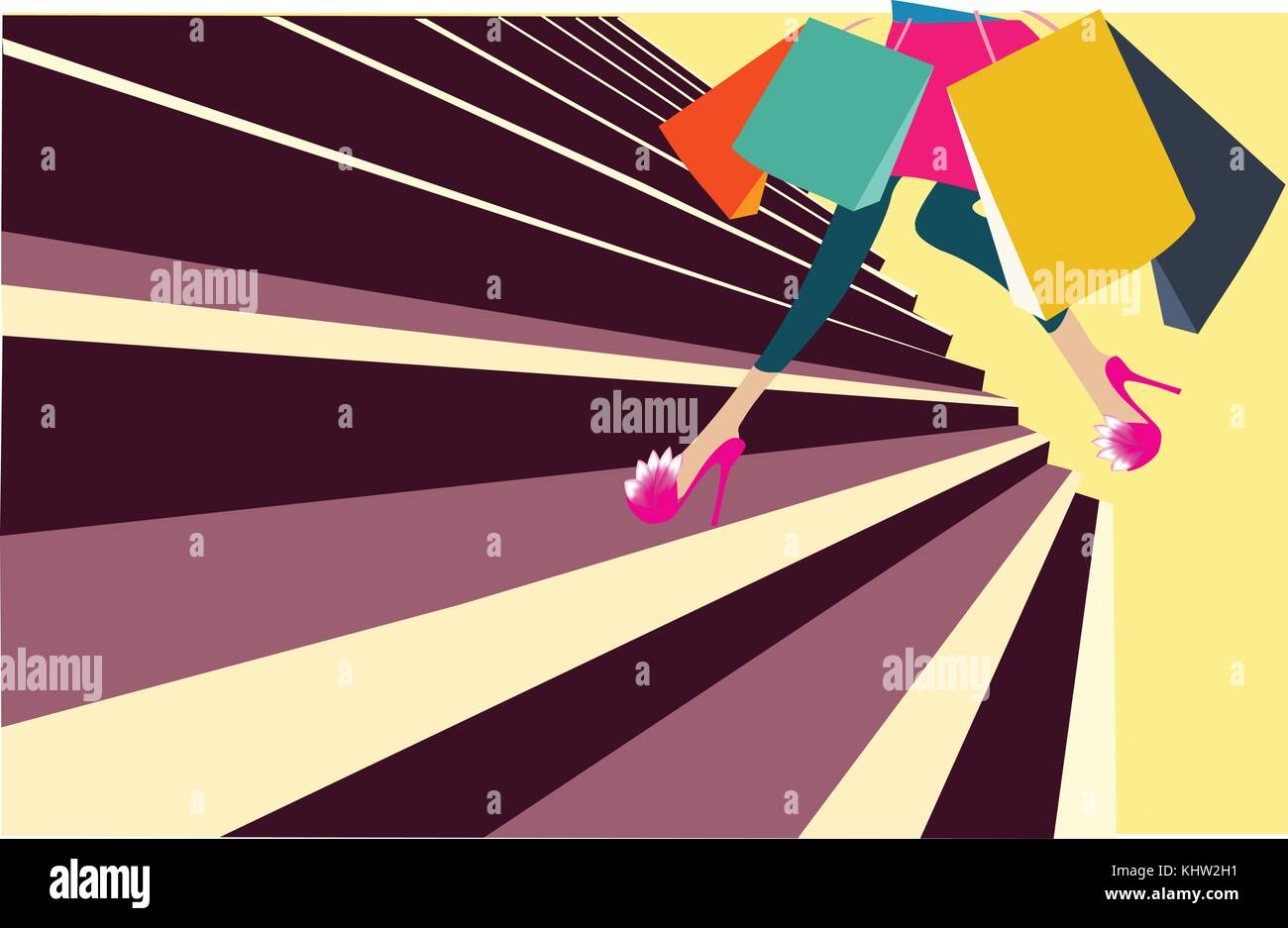 Illustrazione di agirl su scale proveniente dal carrello Illustrazione Vettoriale