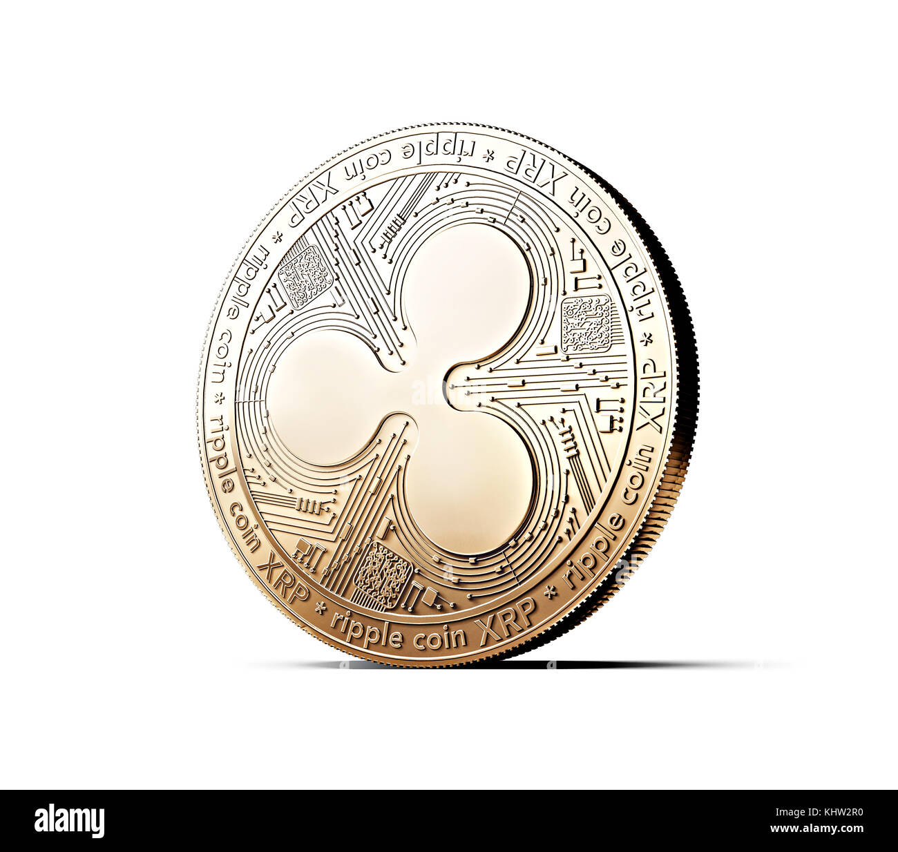 Golden Ripple (XRP) moneta concetto isolato su sfondo bianco. 3D Rendering  (nuovo denaro virtuale Foto stock - Alamy