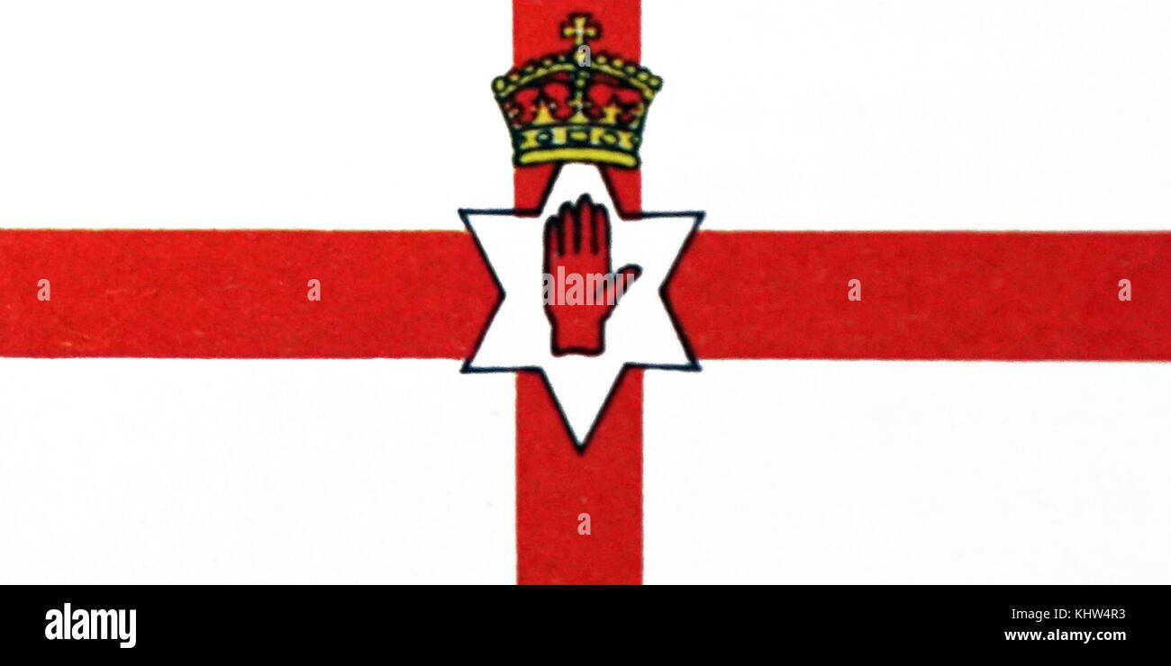 Illustrazione raffigurante la bandiera dell'Irlanda del Nord (l'Ulster Banner) utilizzato dal parlamento dell'Irlanda del Nord. In data xx secolo Foto Stock