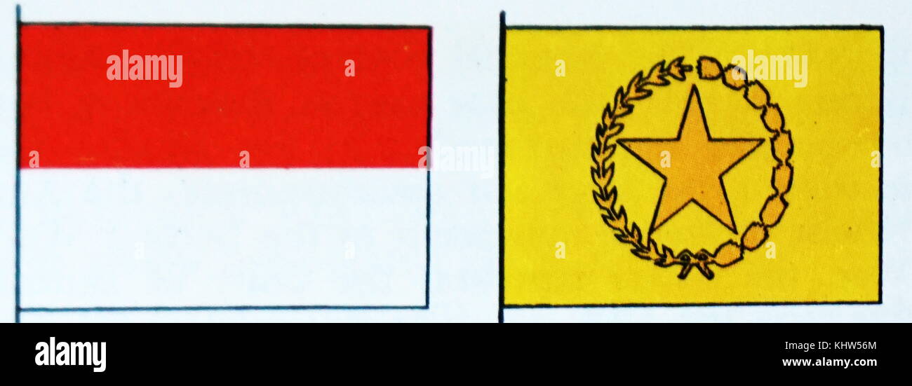 Illustrazione raffigurante la Nazionale e Merchant bandiera (in alto) e Presidente del flag (fondo) dell Indonesia. In data xx secolo Foto Stock