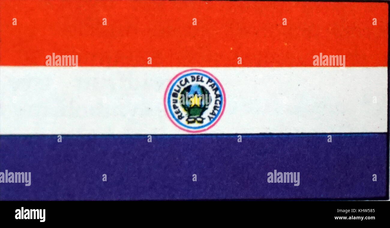 Illustrazione raffigurante la Nazionale e bandiera mercantile e alfiere del Paraguay. In data xx secolo Foto Stock