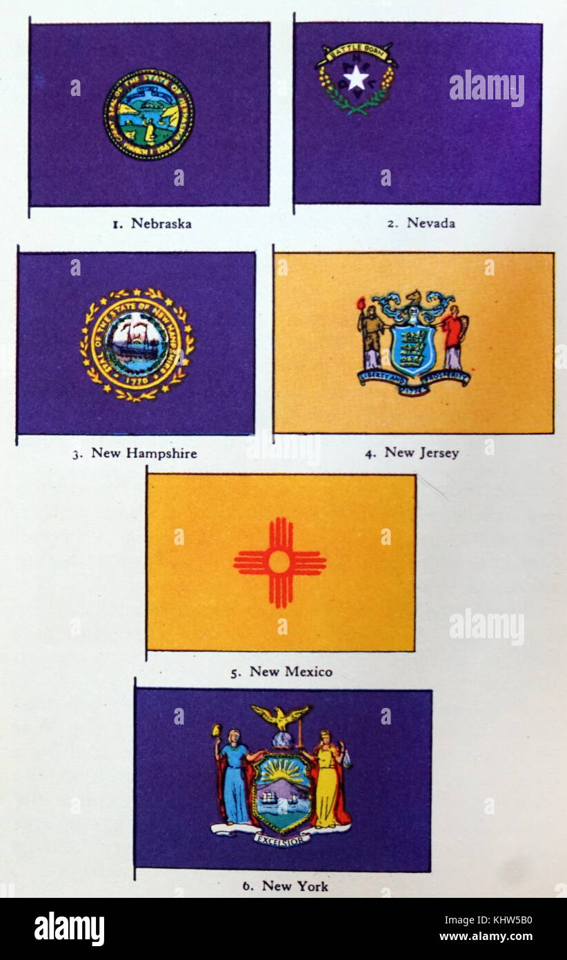 Illustrazioni che mostrano i flag di stato degli Stati Uniti d'America. In data xx secolo Foto Stock