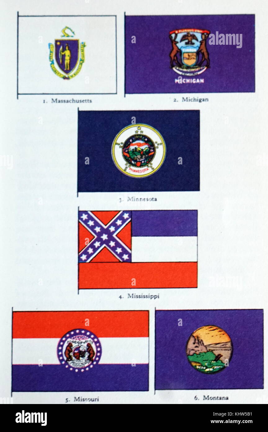 Illustrazioni che mostrano i flag di stato degli Stati Uniti d'America. In data xx secolo Foto Stock