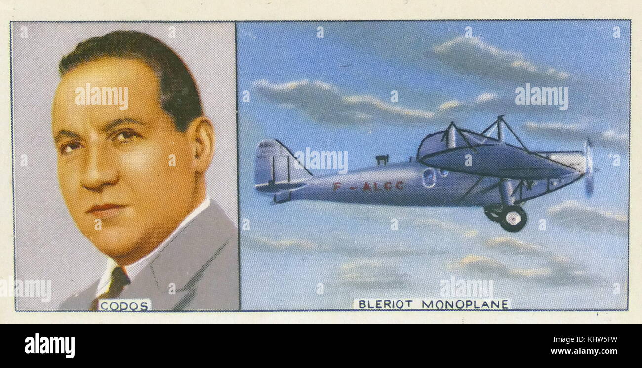 Illustrazione raffigurante Paolo Codos e il suo monoplano Bleriot. Paolo Codos (1896-1960) un aviatore francese. In data xx secolo Foto Stock