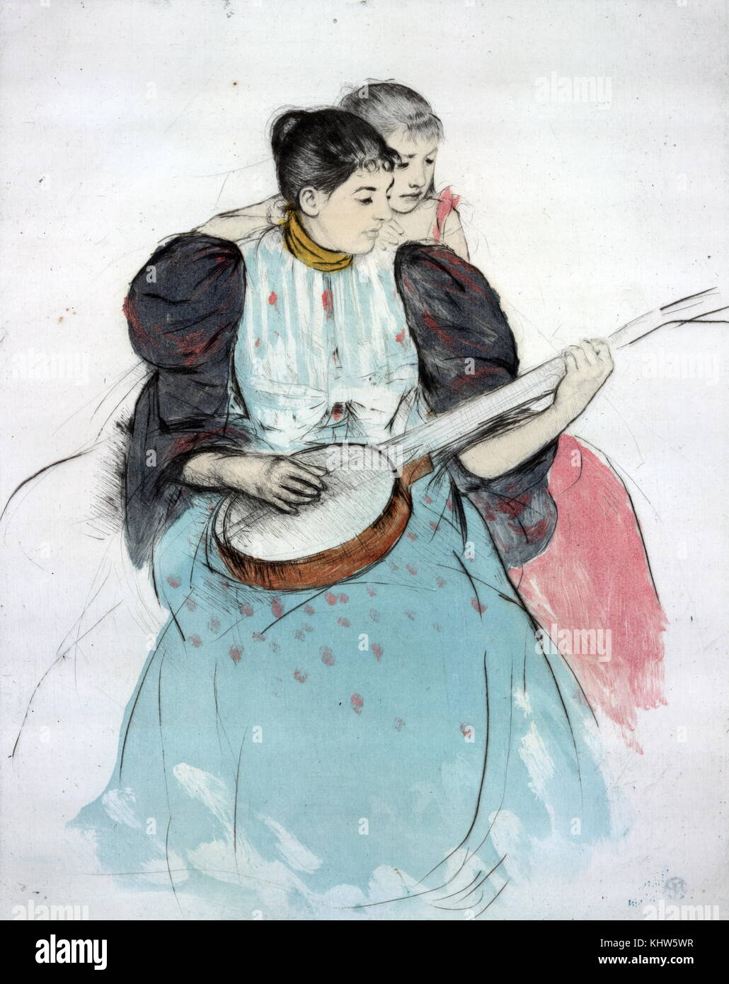 Pittura intitolata 'Il Banjo lezione' da Mary Cassatt. Mary Cassatt (1844-1926) un americano di pittore e incisore. Datata del XIX secolo Foto Stock