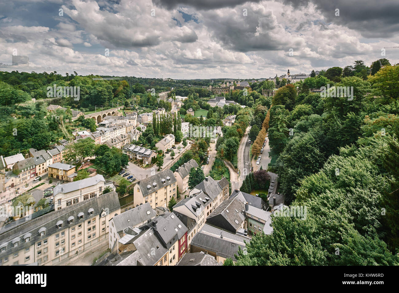 Vista in elevazione della città di Lussemburgo, europa Foto Stock