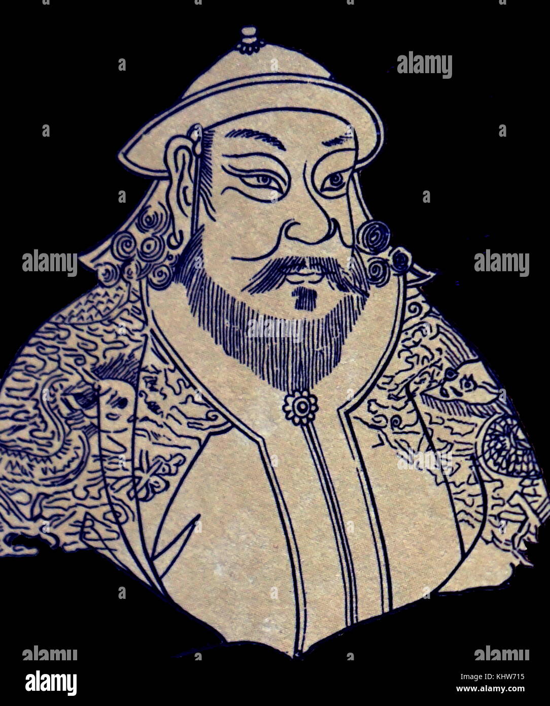 Ritratto di Kublai Khan (1215-1294) il quinto Khagan dell'Impero Mongolo. Egli fondò la dinastia Yuan in Cina come una conquista dinastia, e governate come il primo imperatore Yuan. Datata xiii secolo Foto Stock