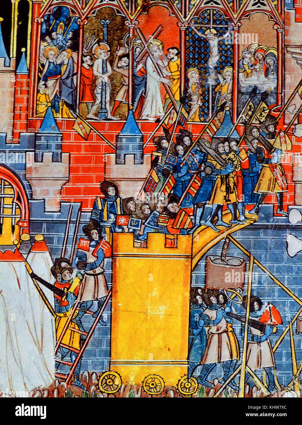 Illustrazione intitolato "iege di Gerusalemme" raffigurante la conquista di Gerusalemme nella prima crociata. Datata xiii secolo Foto Stock