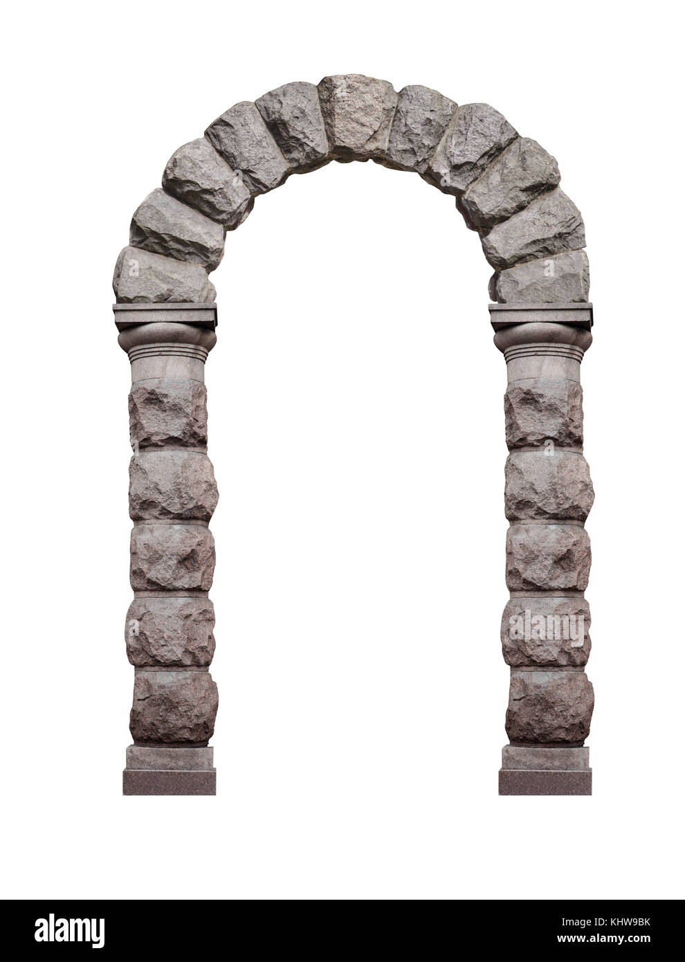 Architettura antica arco in pietra ruggine isolati su sfondo bianco Foto Stock
