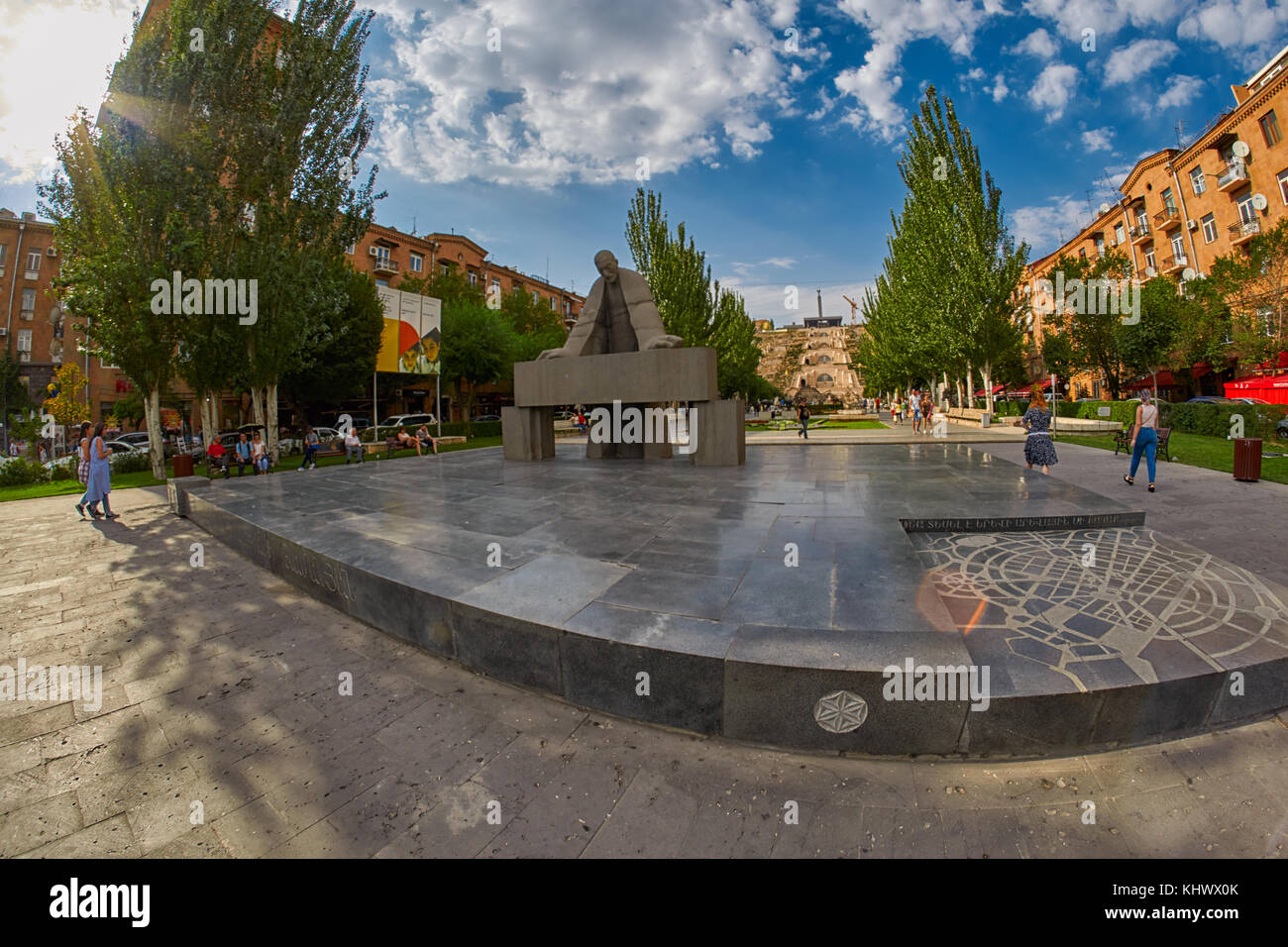 Yerevan, Armenia - 05 agosto 2017: famosa cascata park, fontane e una scala a Erevan, capitale dell'armenia Foto Stock