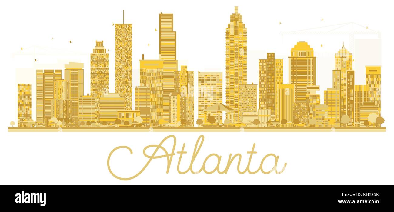 Atlanta USA dello skyline della città golden silhouette. Illustrazione Vettoriale. Paesaggio con punti di riferimento. Illustrazione Vettoriale
