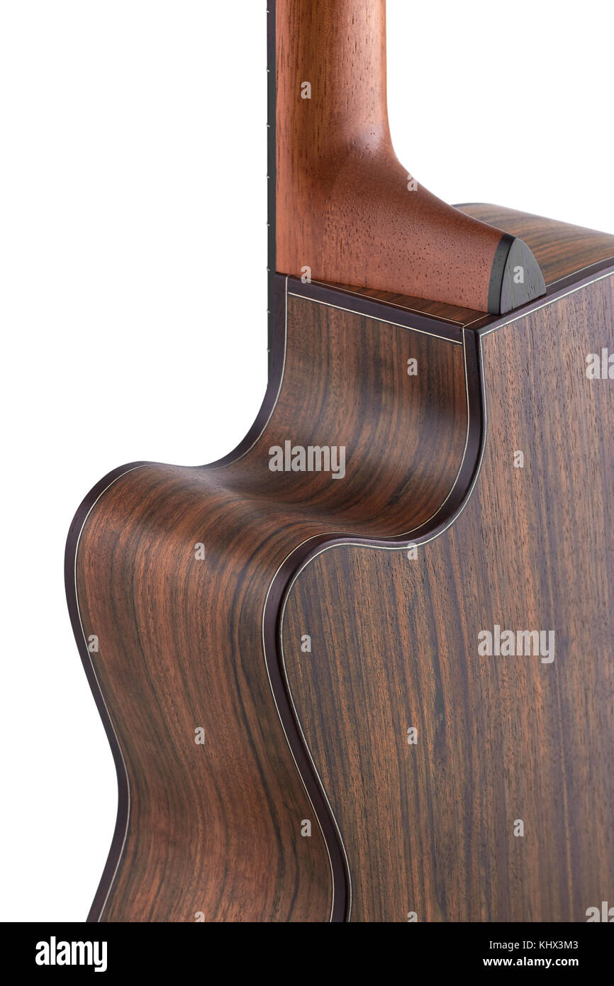 Chitarra indietro su sfondo bianco Foto Stock