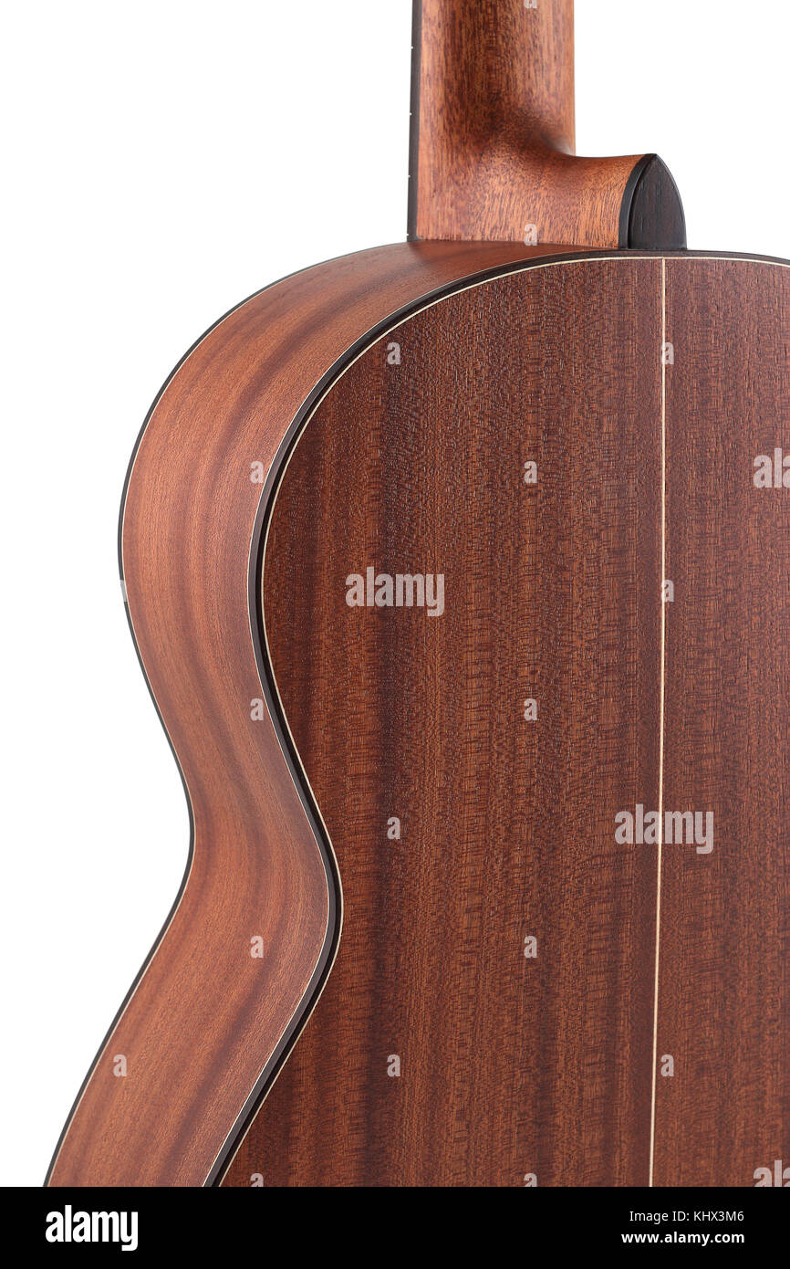 Chitarra indietro su sfondo bianco Foto Stock