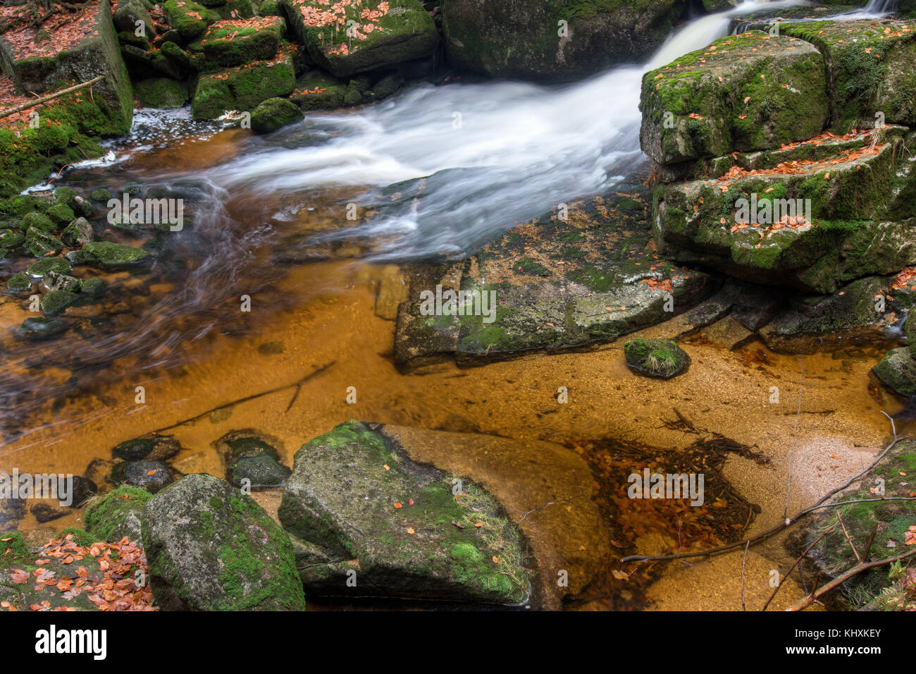Rapide sul jedlova creek in autunno, Jizera Mountains, Repubblica ceca Foto Stock