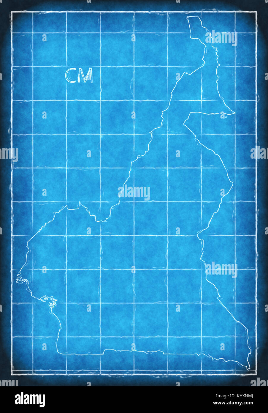 Camerun mappa blu stampa grafica illustrazione silhouette Foto Stock