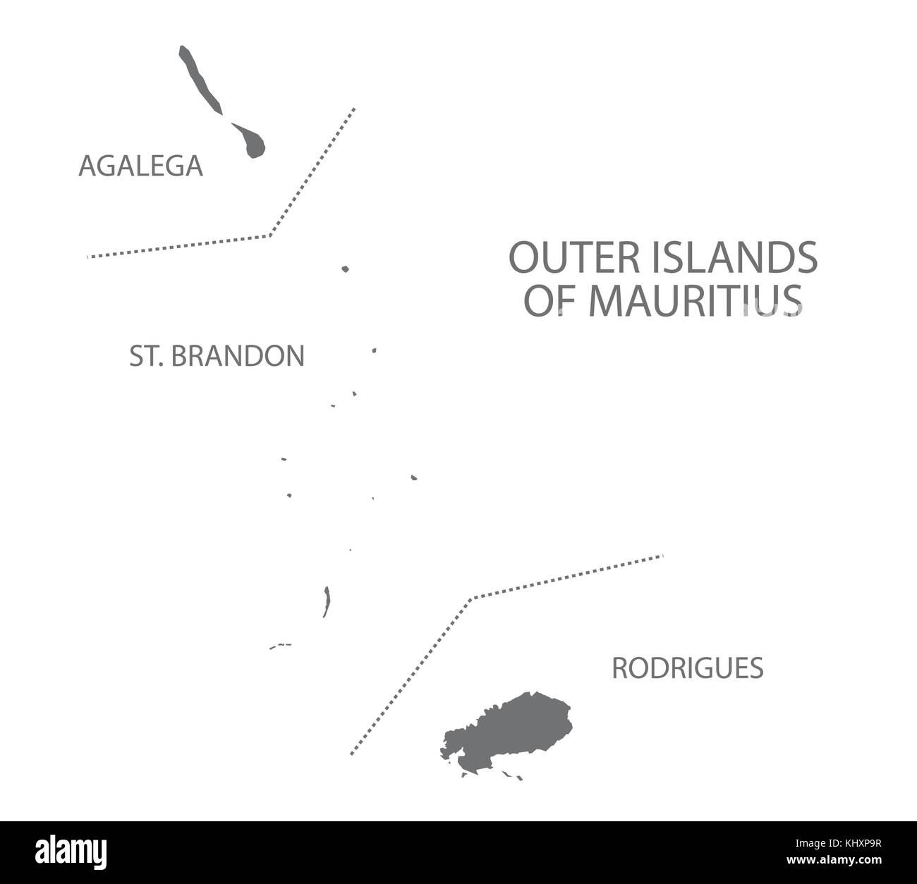 Isole esterne Mappa di Mauritius grigio illustrazione forma silhouette Illustrazione Vettoriale