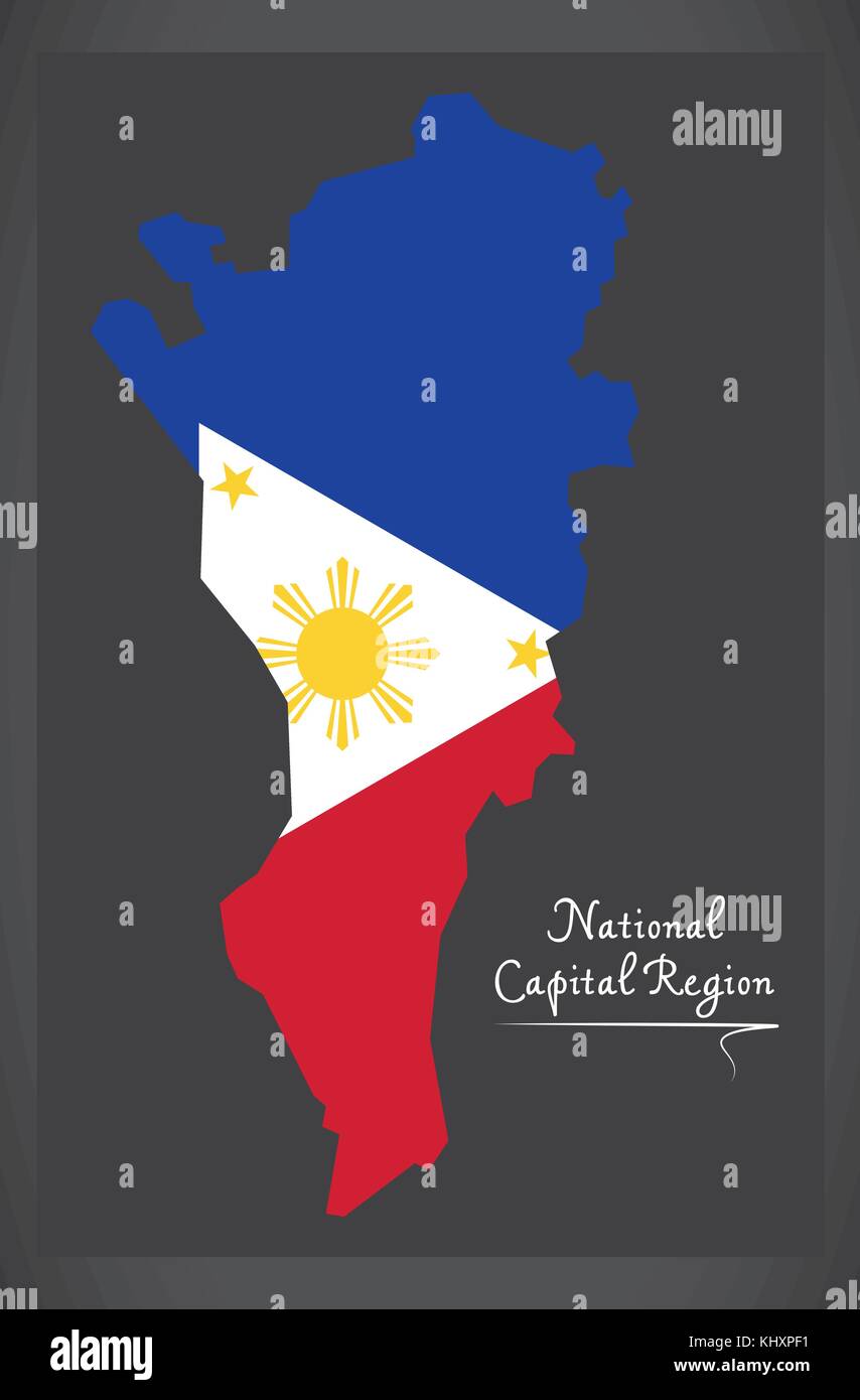 Regione della capitale nazionale mappa delle Filippine con philippine bandiera nazionale illustrazione Illustrazione Vettoriale