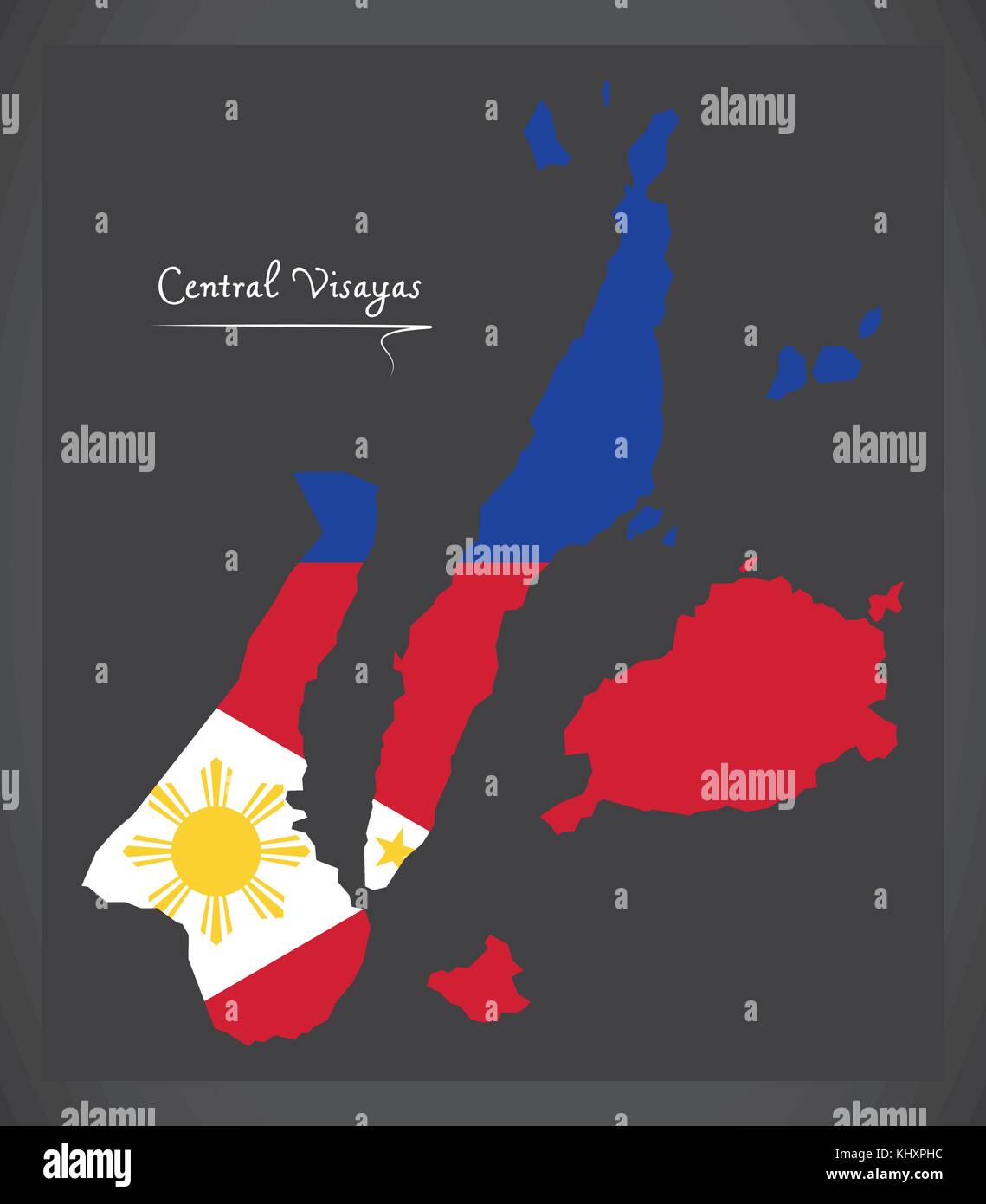 Visayas centrale mappa delle Filippine con philippine bandiera nazionale illustrazione Illustrazione Vettoriale