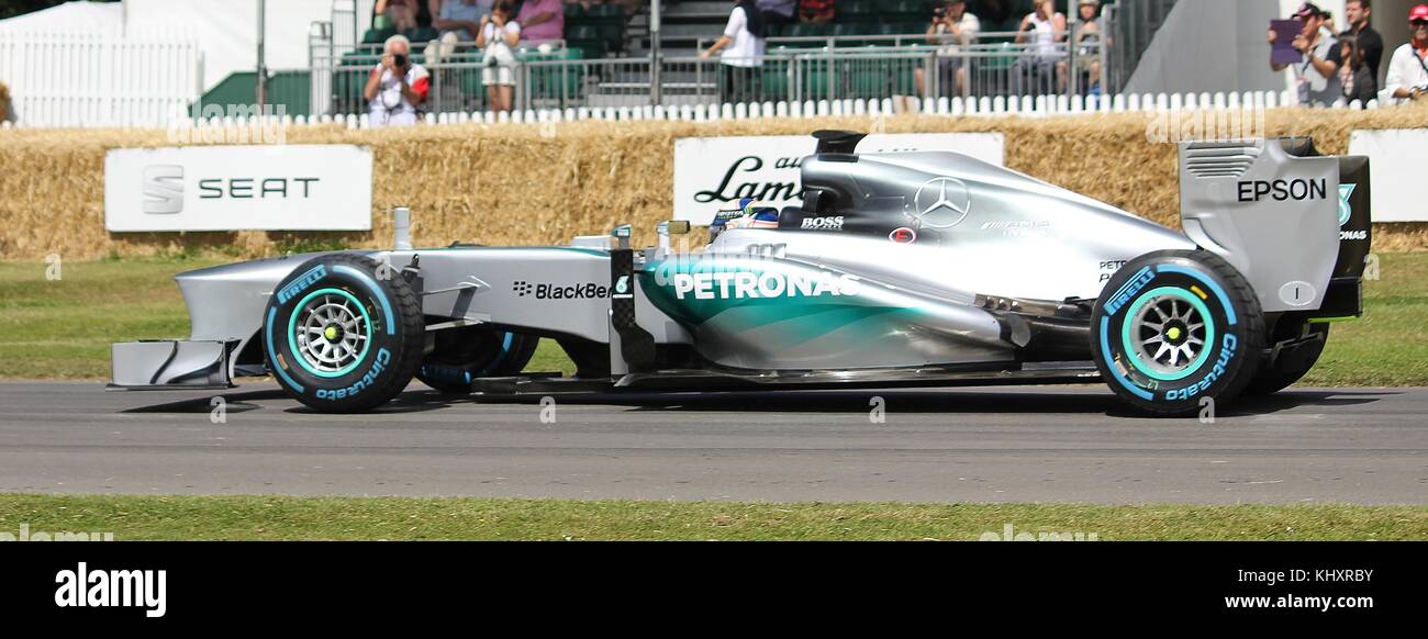 Mercedes MGP W04 auto di Formula Uno essendo pilotato da Anthony Davidson a 2015 Goodwood Festival della velocità Foto Stock