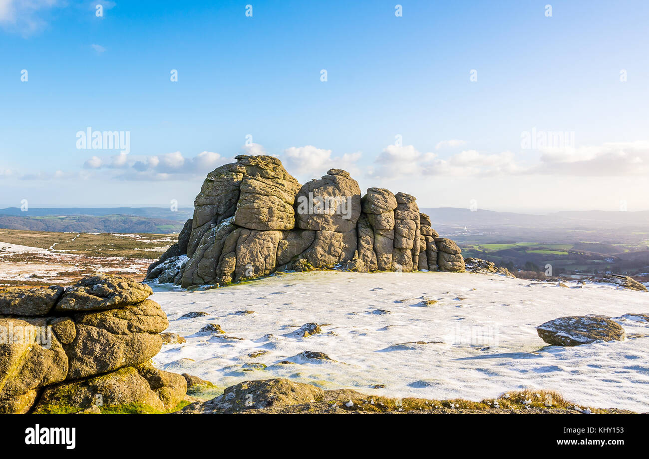 Haytor, Dartmoor nella neve Foto Stock