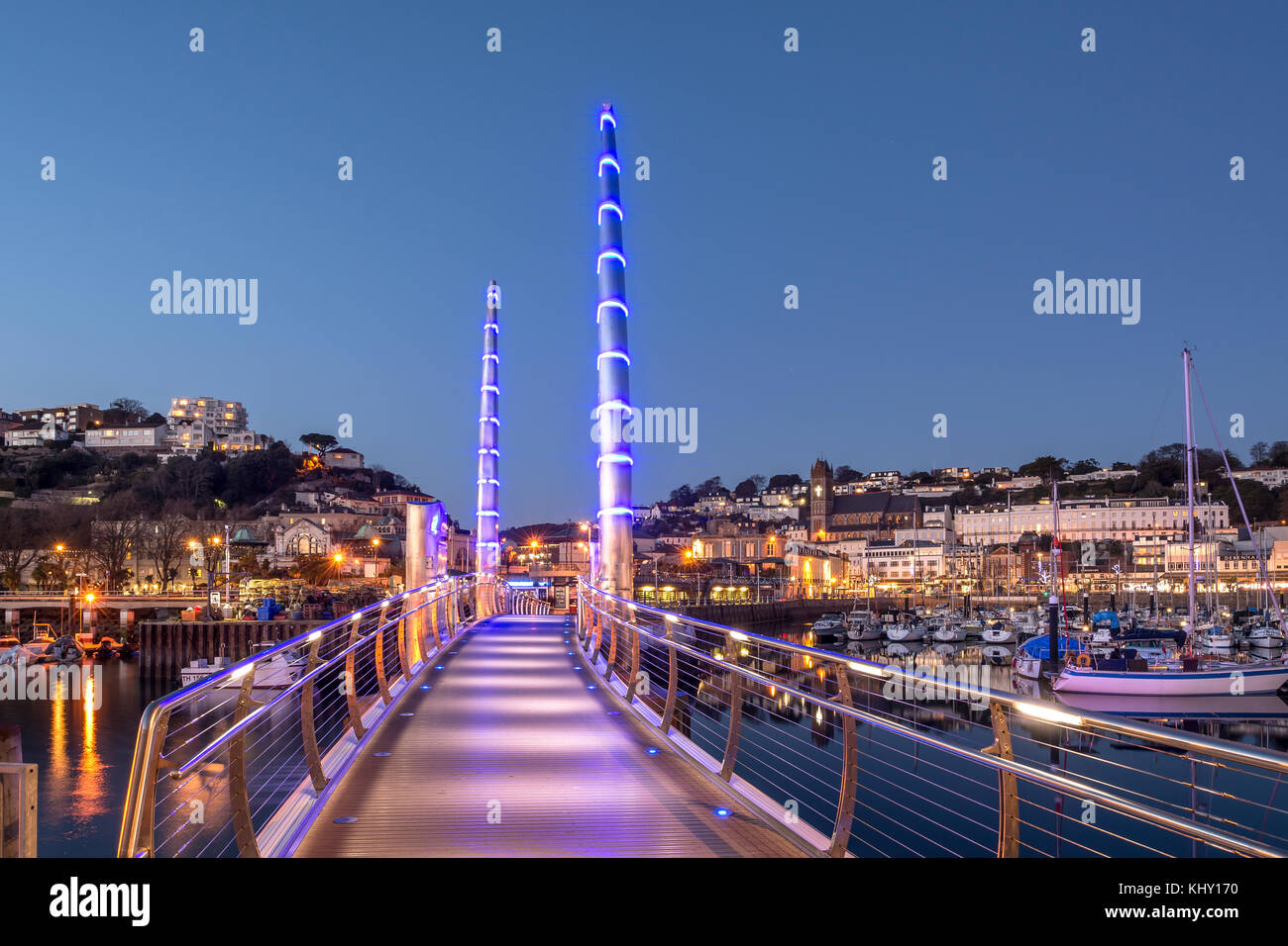 Torquay Harbour Bridge di notte Foto Stock