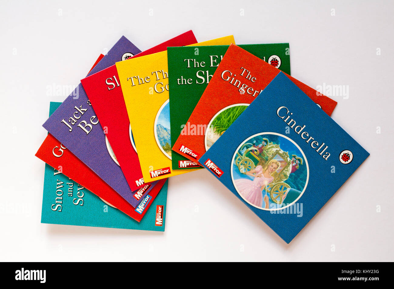 Selezione di Coccinella per bambini con dvd Cinderella on top isolati su sfondo bianco Foto Stock